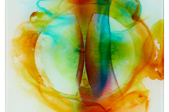 Bitches brew 2 (2021) – 78x78x3 cm, 5 Schichten Verrell, bemalte Scheiben, verklebt auf Multiplex montiert; Foto: (c) Norbert Heyl
