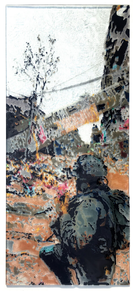 Triptych War in Gaza: Counterstrike <br/>2024 · 40 x 90 x 0.6 cm · © Elke Mank