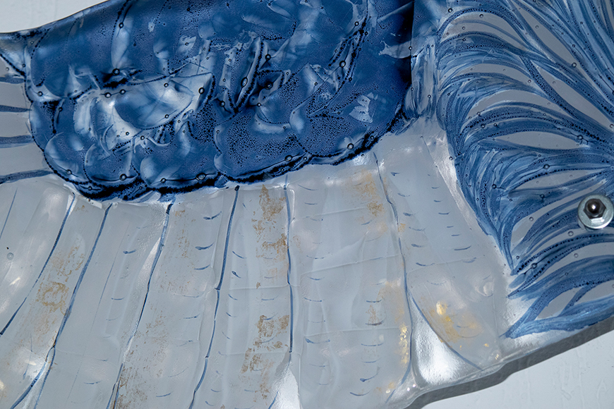 Pair of wings installation, detail view, fusing technique · 2018