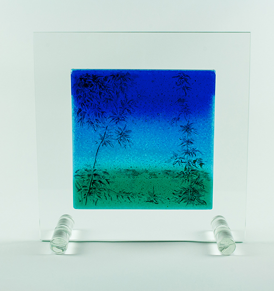 Glass image with glass base 'View into the Lake', fusing technique, bonding · 2018
