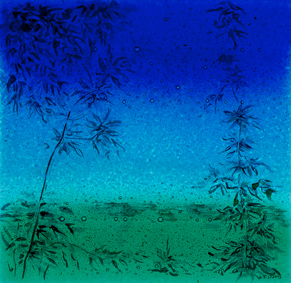 Glass image with glass base 'View into the Lake', detail view, fusing technique, bonding · 2018